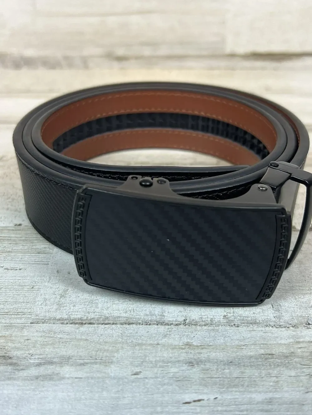 Men's Ratchet Belt Black Automatic Click Buckle Adjustable Trim to Fit Gift Box